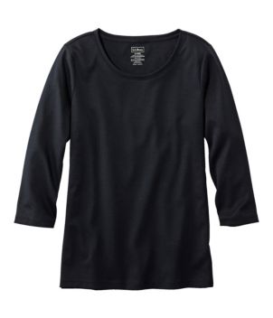 Women's Pima Cotton Shaped Tee, Three-Quarter-Sleeve Jewelneck