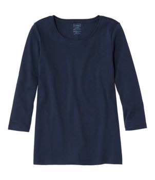 Women's Pima Cotton Shaped Tee, Three-Quarter-Sleeve Jewelneck