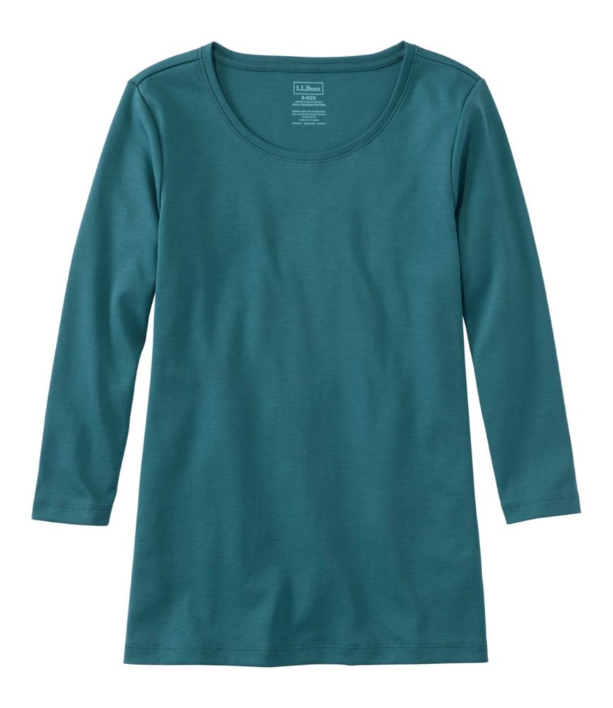 Women's Pima Cotton Shaped Tee, Three-Quarter-Sleeve Jewelneck