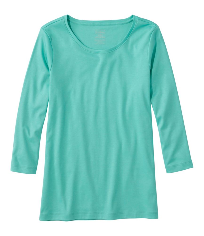 Women's Pima Cotton Shaped Tee, Three-Quarter-Sleeve Jewelneck, Fair Aqua, small image number 1