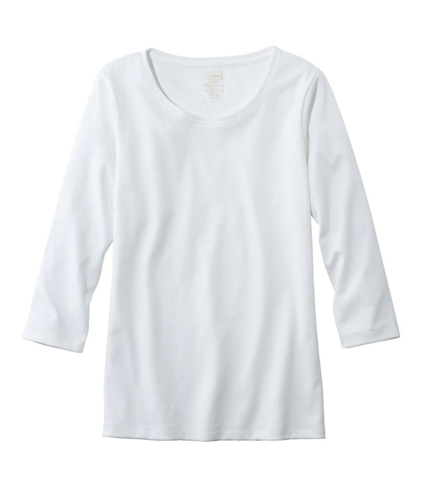 Women's Pima Cotton Shaped Tee, Three-Quarter-Sleeve Jewelneck