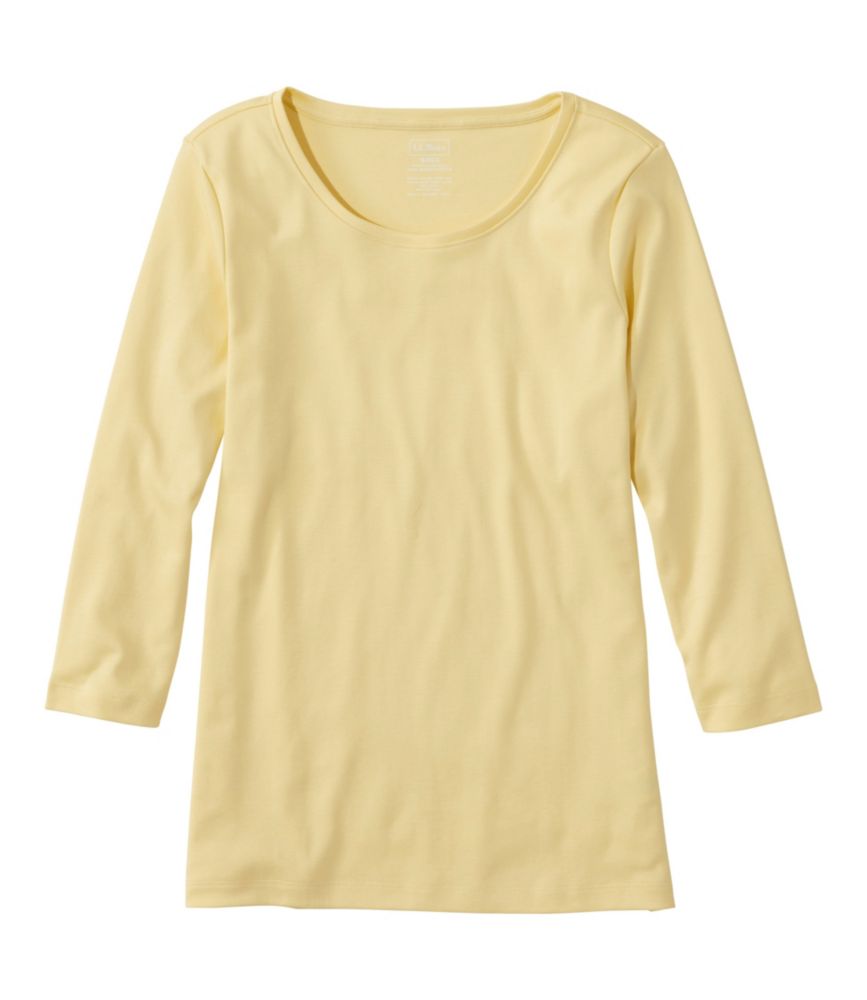 Women's Pima Cotton Shaped Tee, Three-Quarter-Sleeve Jewelneck, Light Yellow, small image number 1