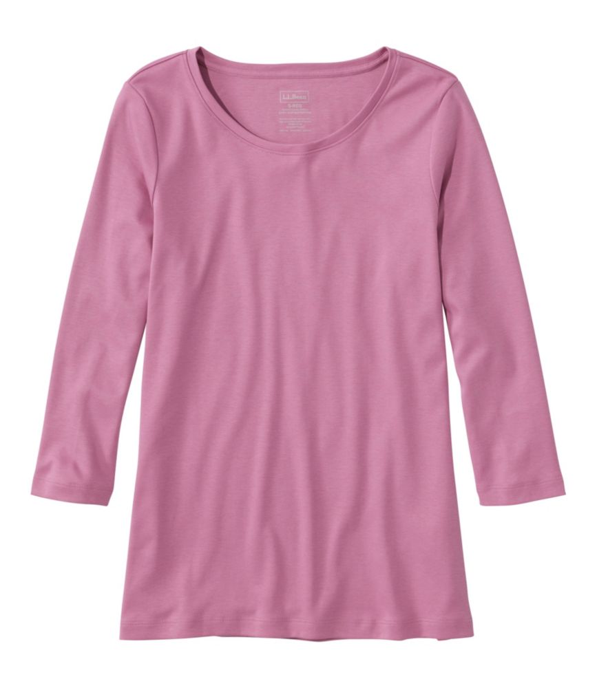 Women's Pima Cotton Shaped Tee, Three-Quarter-Sleeve Jewelneck