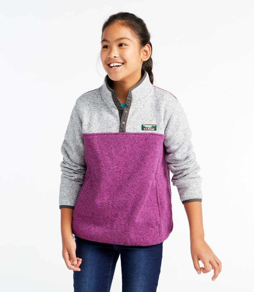 Kids' L.L.Bean Sweater Fleece Pullover, Colorblock, Pewter/Dark Mulberry, small image number 2