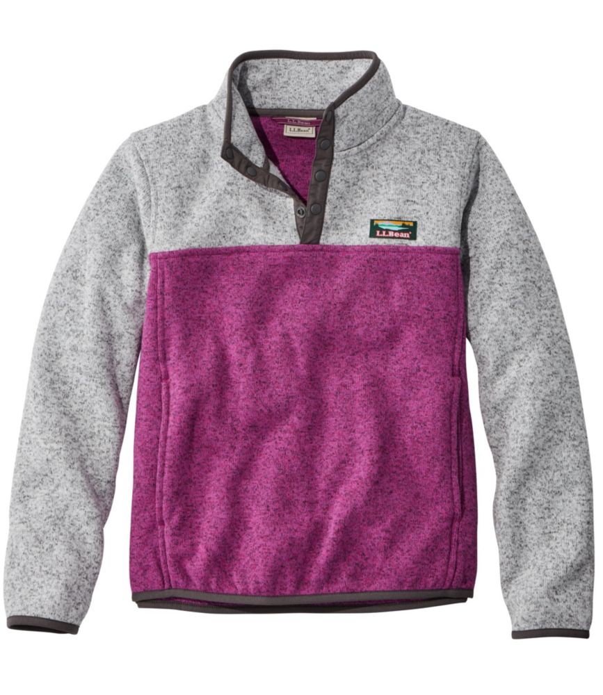 Kids' L.L.Bean Sweater Fleece Pullover, Colorblock, Pewter/Dark Mulberry, small image number 1