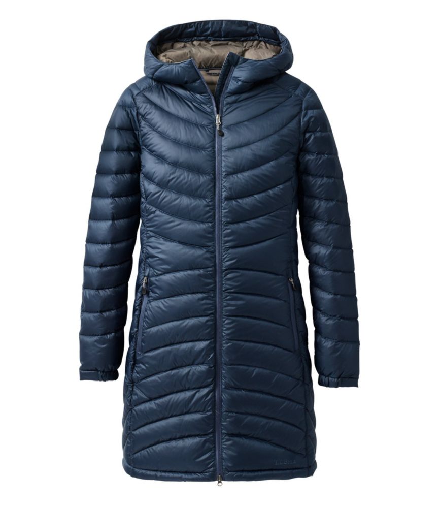 Women s Ultralight 850 Down Hooded Coat Three Quarter Length Mariner Blue Small Synthetic Nylon L.L.Bean