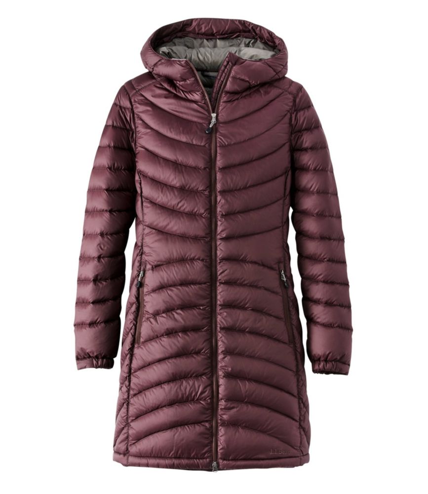 Women's Ultralight 850 Down Hooded Coat, Three-Quarter Length, Dark Plum, small image number 1