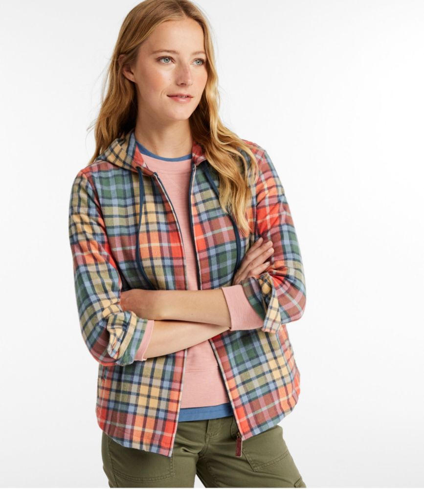 Women's Scotch Plaid Flannel Shirt, Relaxed Zip Hoodie, Angus, small image number 2