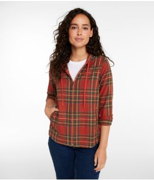 Women's Scotch Plaid Flannel Shirt, Relaxed Zip Hoodie