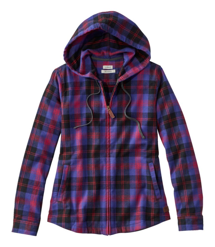 ll bean women's scotch plaid shirt zip hoodie