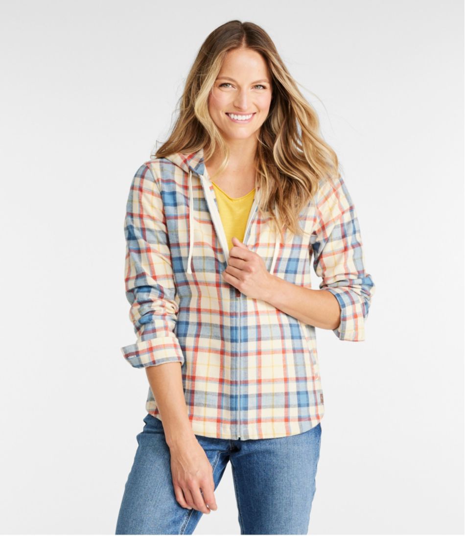 Flannel Button-Up Shirt for Tall Women in Mauve and Blue Plaid
