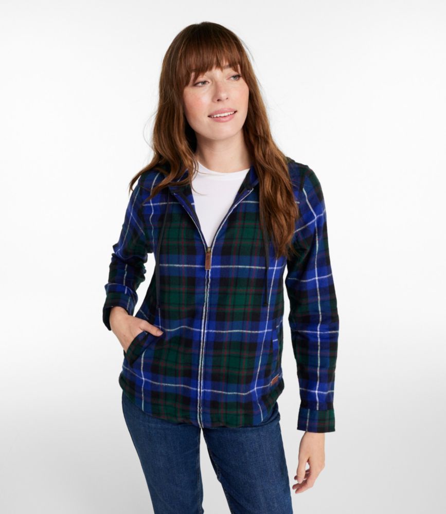 Women's Scotch Plaid Flannel Shirt, Relaxed Zip Hoodie