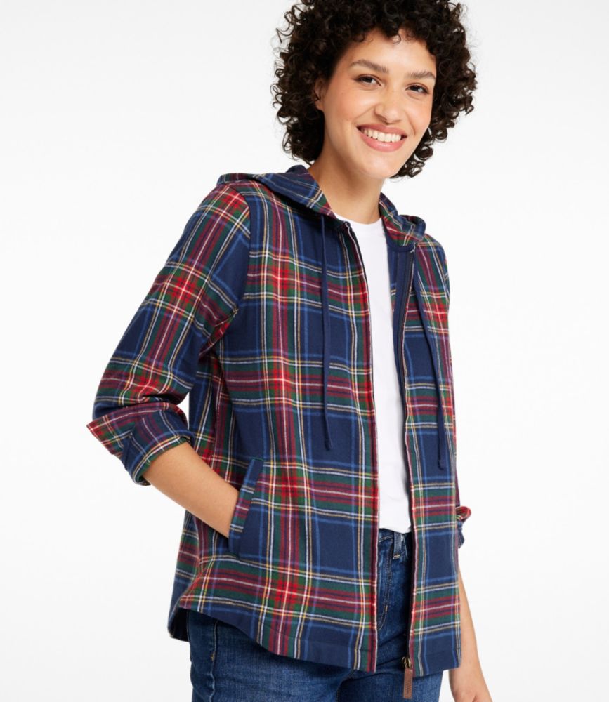 Women's Scotch Plaid Flannel Shirt, Relaxed Zip Hoodie