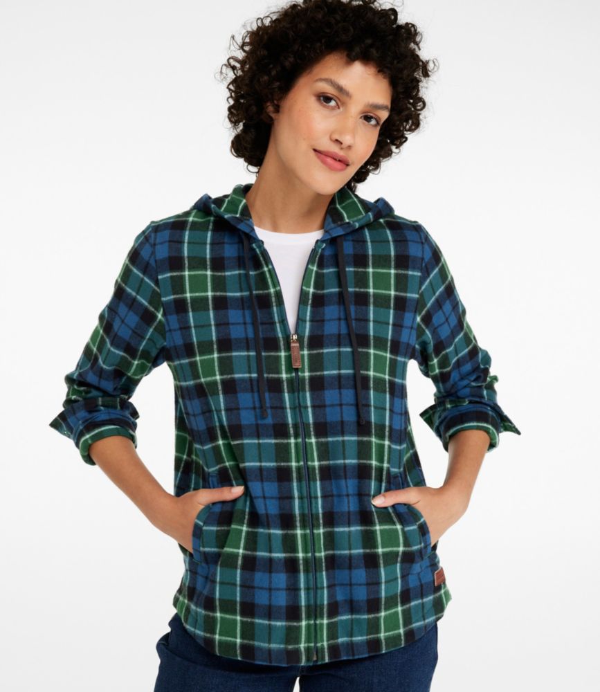 Women's Scotch Plaid Flannel Shirt, Relaxed Zip Hoodie