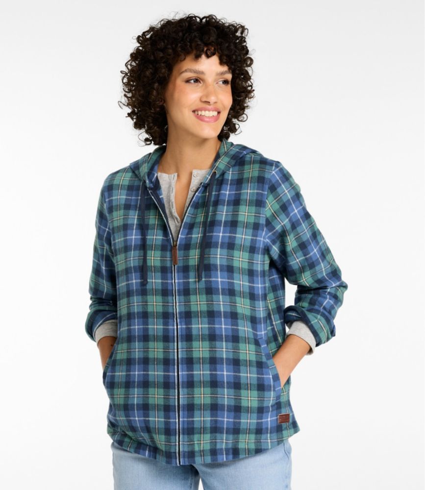 Women's Scotch Plaid Flannel Shirt, Relaxed Zip Hoodie