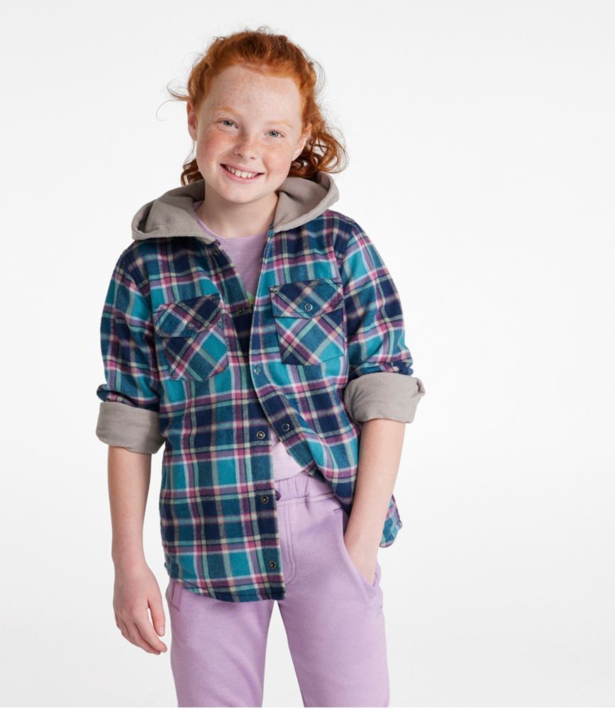 Kids' Fleece-Lined Flannel Shirt, Hooded Plaid, Evening Blue, small image number 2