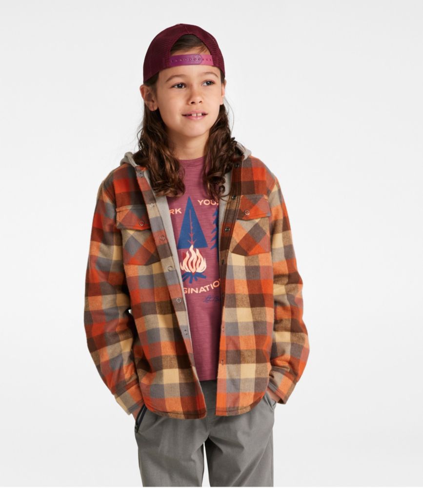 Kids' Fleece-Lined Flannel Shirt, Hooded Plaid, Adobe Red, small image number 3