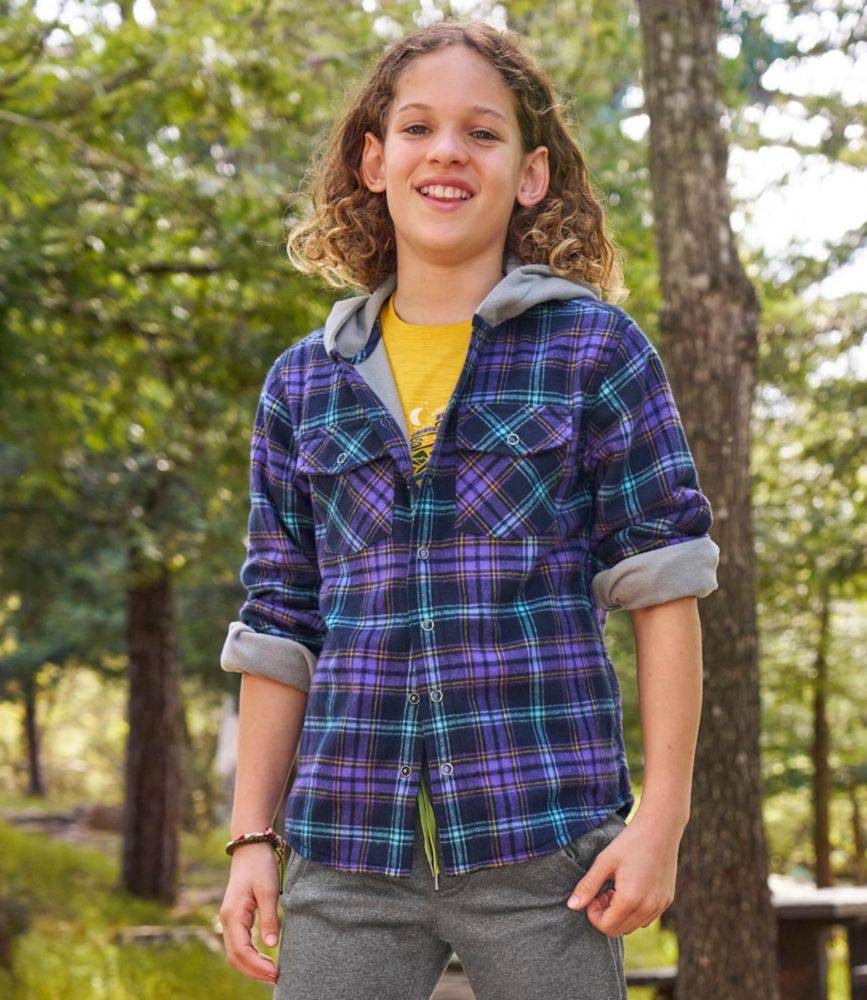Kids' Fleece-Lined Flannel Shirt, Hooded Plaid, Antique Green Plaid, small image number 8