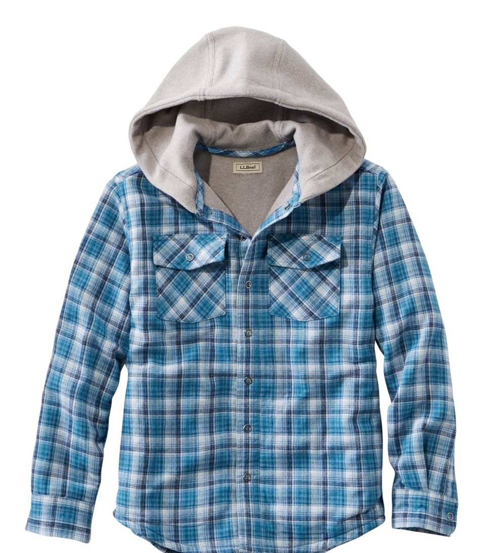 Boys' Fleece-Lined Flannel Shirt, Hooded Plaid