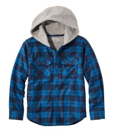 Kids' Fleece-Lined Flannel Shirt, Hooded Plaid