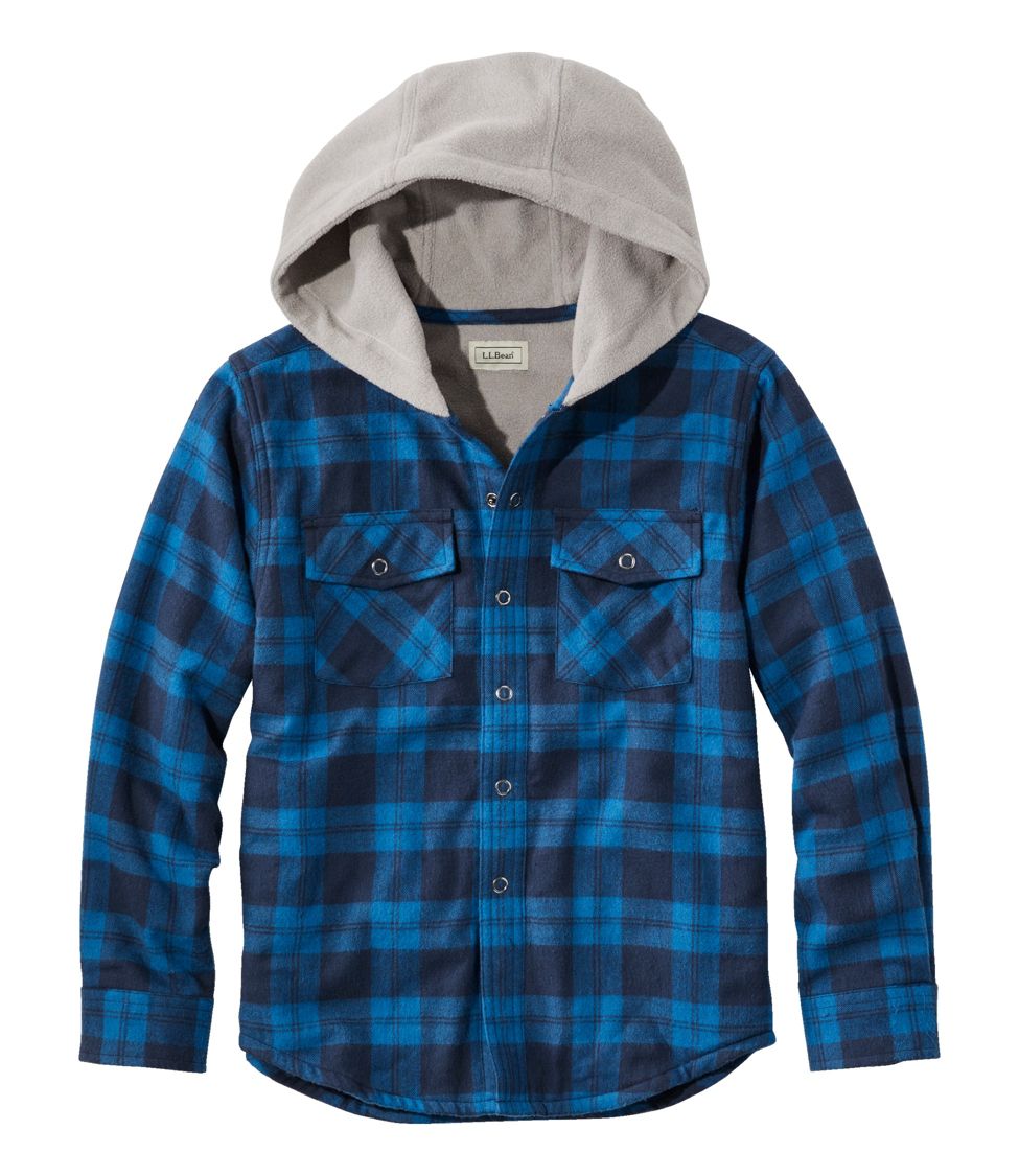 Kids' Fleece-Lined Flannel Shirt, Hooded Plaid Marine Blue S 4 | L.L.Bean