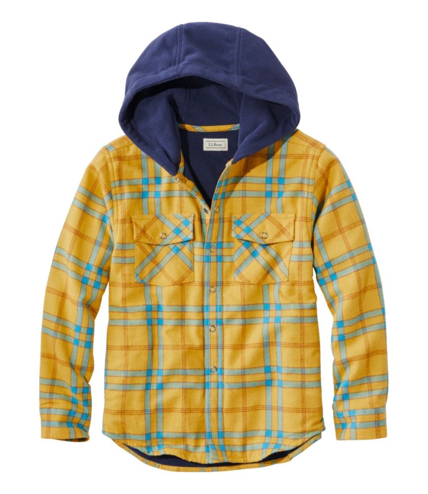 Kids' Fleece-Lined Flannel Shirt, Hooded Plaid, Field Gold, small image number 1