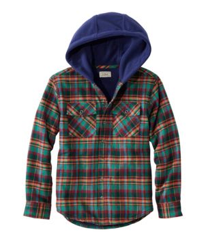 Kids' Fleece-Lined Flannel Shirt, Hooded Plaid