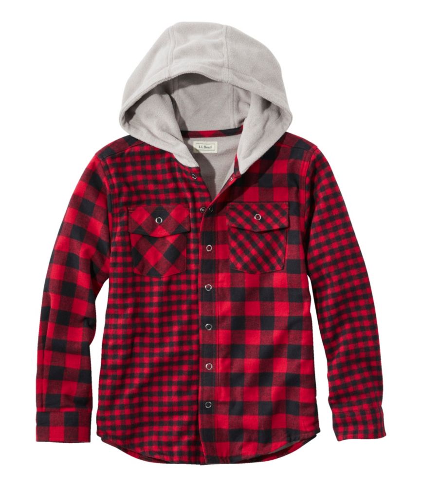 Kids' FleeceLined Flannel Shirt, Hooded Plaid Tops at L.L.Bean