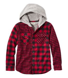 Kids' Fleece-Lined Flannel Shirt, Hooded Plaid