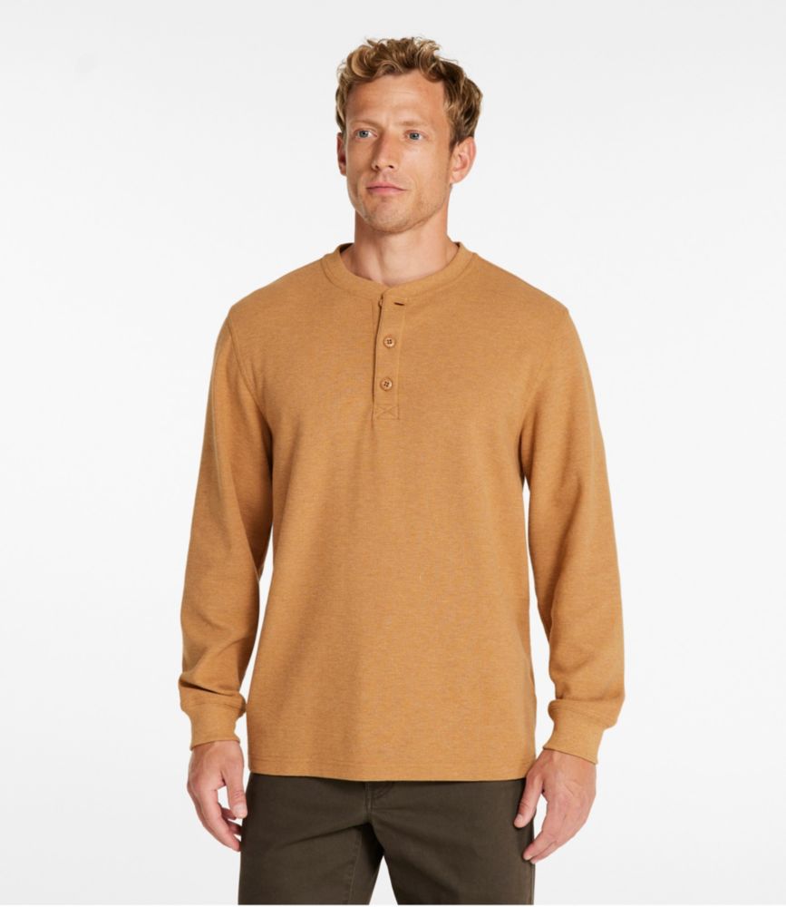 Men's Unshrinkable Mini-Waffle Henley, Long-Sleeve Traditional Fit, Chalk Blue Heather, small image number 2