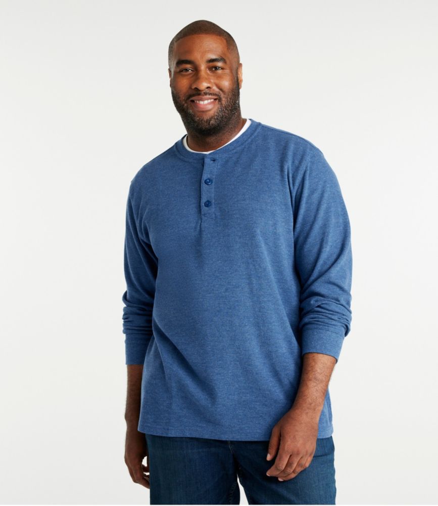 Men's Unshrinkable Mini-Waffle Henley, Long-Sleeve Traditional Fit, Chalk Blue Heather, small image number 4