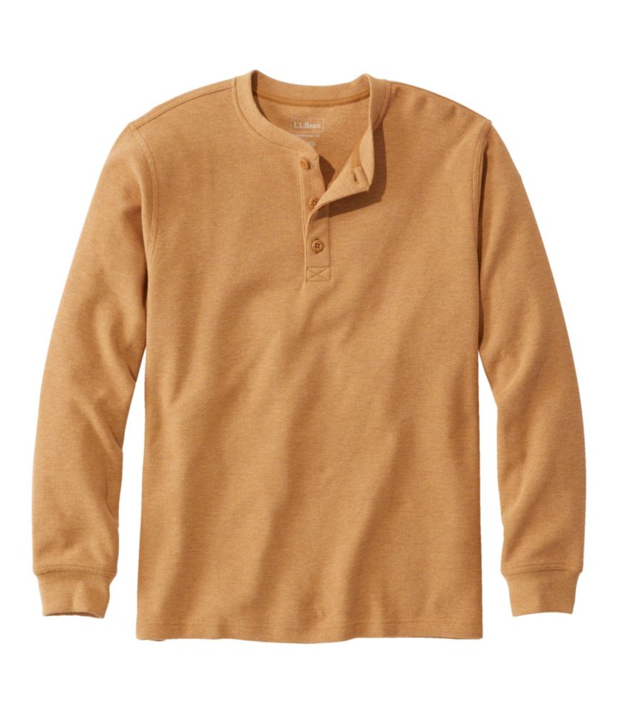 Men's Unshrinkable Mini-Waffle Henley, Long-Sleeve Traditional Fit, Barley Heather, small image number 1