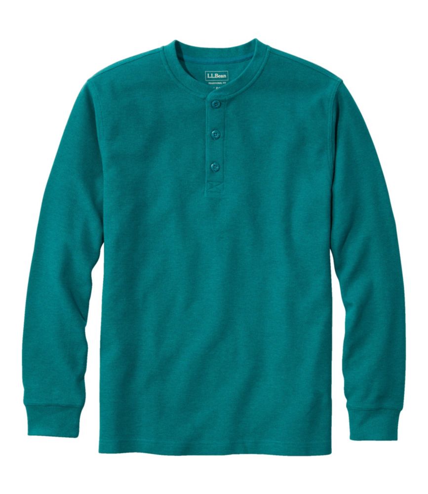 Men's Unshrinkable Mini-Waffle Henley, Long-Sleeve Traditional Fit, Slate Teal Heather, small image number 1