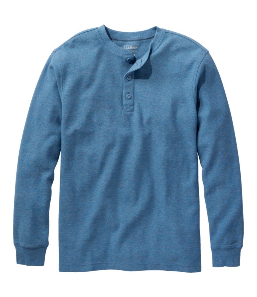 Men's Unshrinkable Mini-Waffle Henley, Long-Sleeve Traditional Fit, Chalk Blue Heather, small image number 1