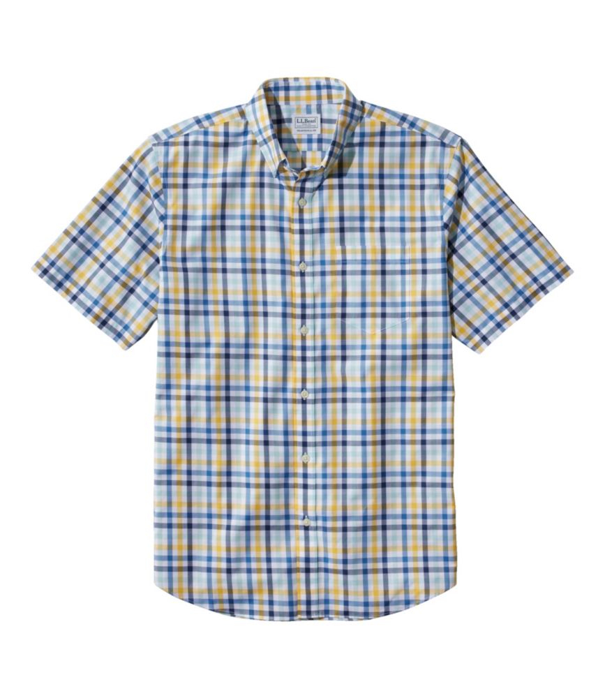 Men's Wrinkle-Free Kennebunk Sport Shirt, Traditional Fit Short-Sleeve Check, Goldenrod, small image number 1