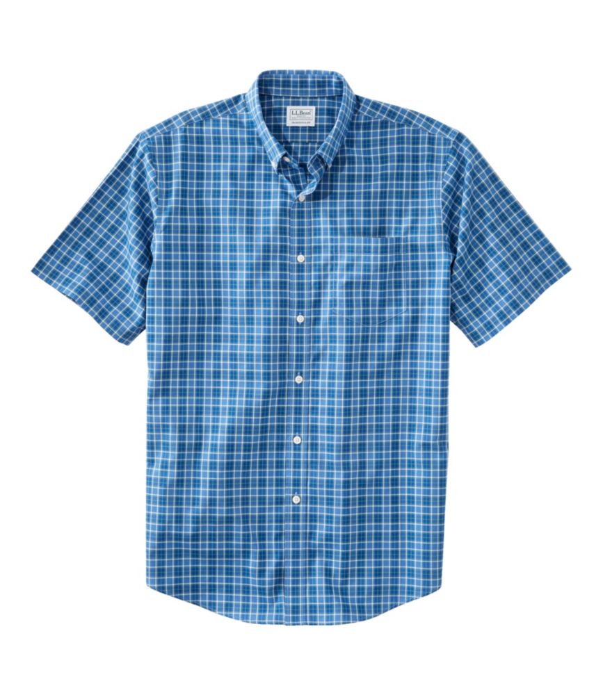 Men's Wrinkle-Free Kennebunk Sport Shirt, Traditional Fit Short-Sleeve Check, Bering Blue, small image number 1