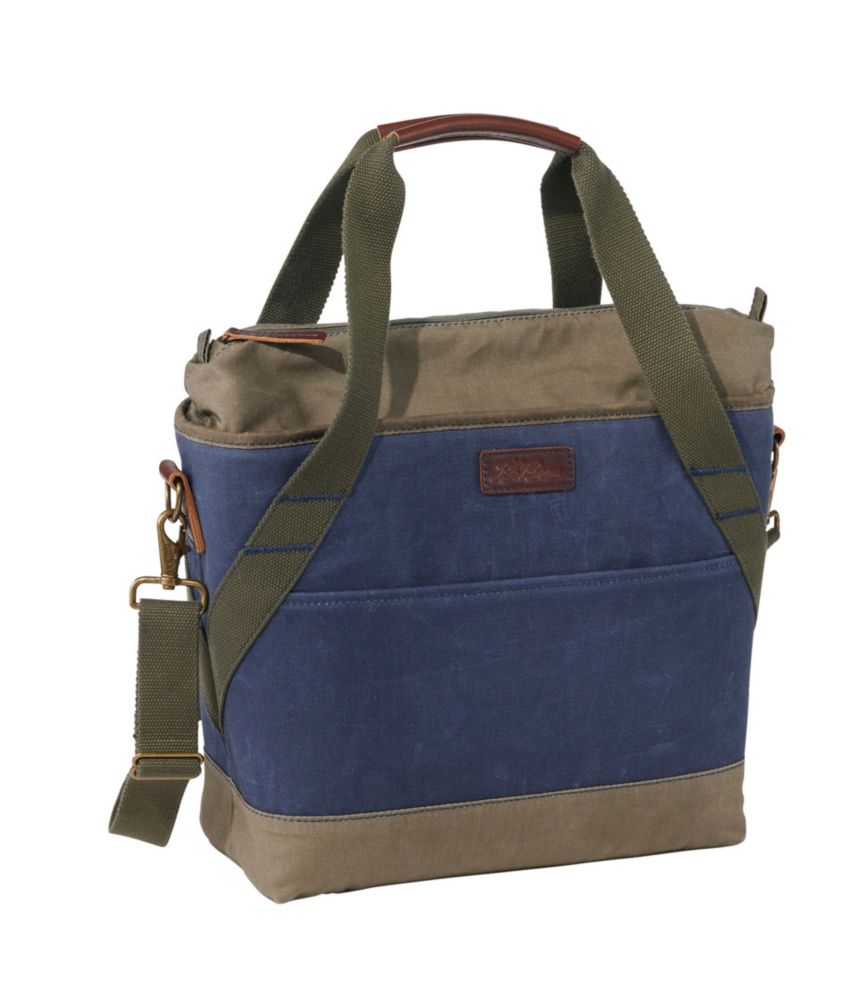 Insulated Waxed-Canvas Tote, Medium, Navy, small image number 1