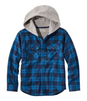 Kids' Fleece-Lined Flannel Shirt, Hooded Plaid