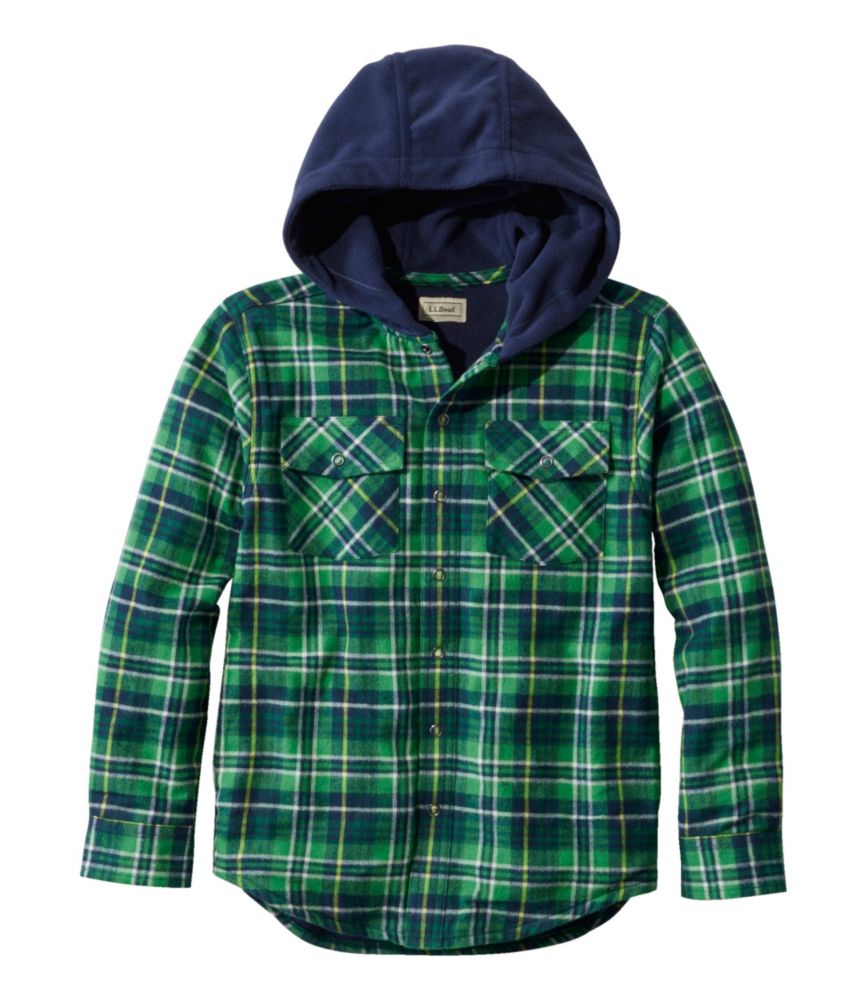 Kids' Fleece-Lined Flannel Shirt, Hooded Plaid