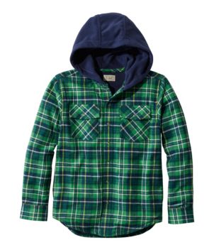 Kids' Fleece-Lined Flannel Shirt, Hooded Plaid