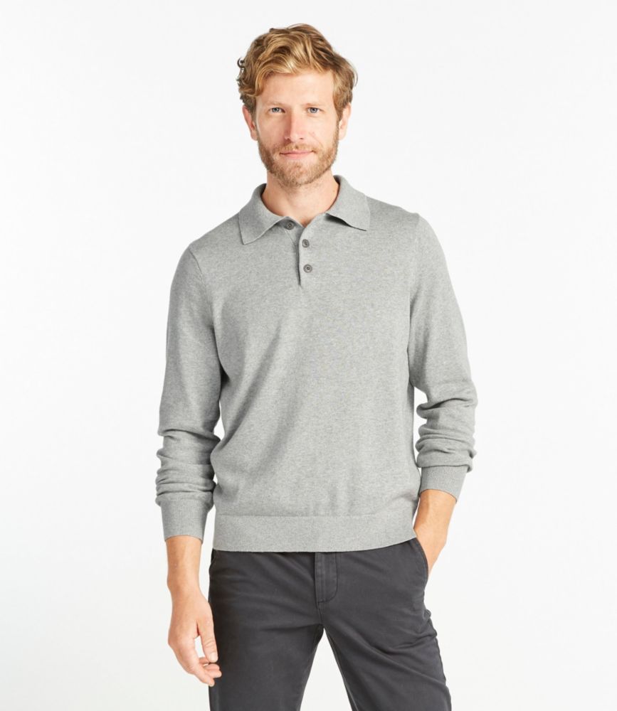 Cotton/Cashmere Sweater, Polo Long-Sleeve
