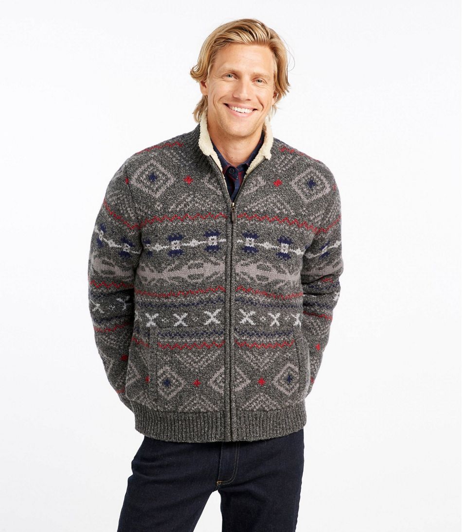 Men's L.L.Bean Classic Ragg Wool Sweater, Full-Zip Sherpa-Lined Fair Isle