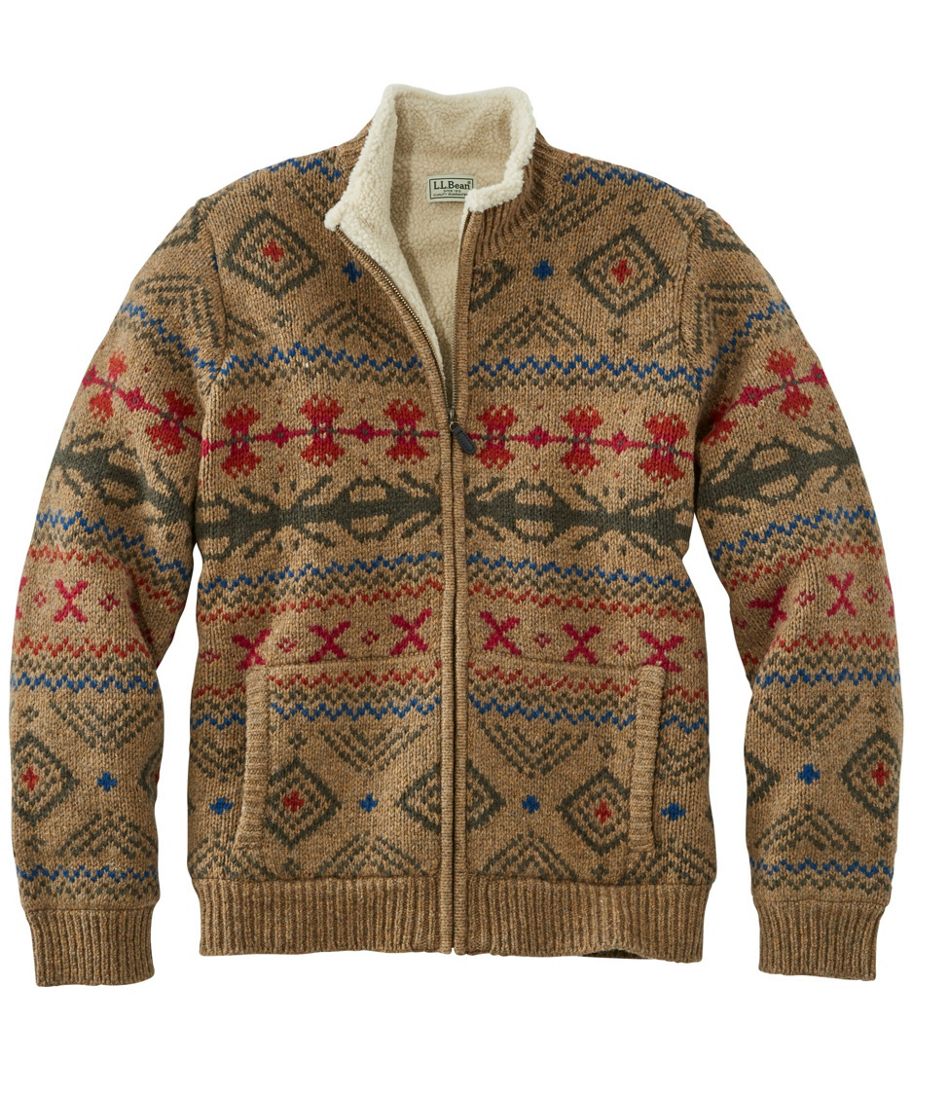 Men's L.L.Bean Classic Ragg Wool Sweater, Full-Zip Sherpa-Lined Fair ...