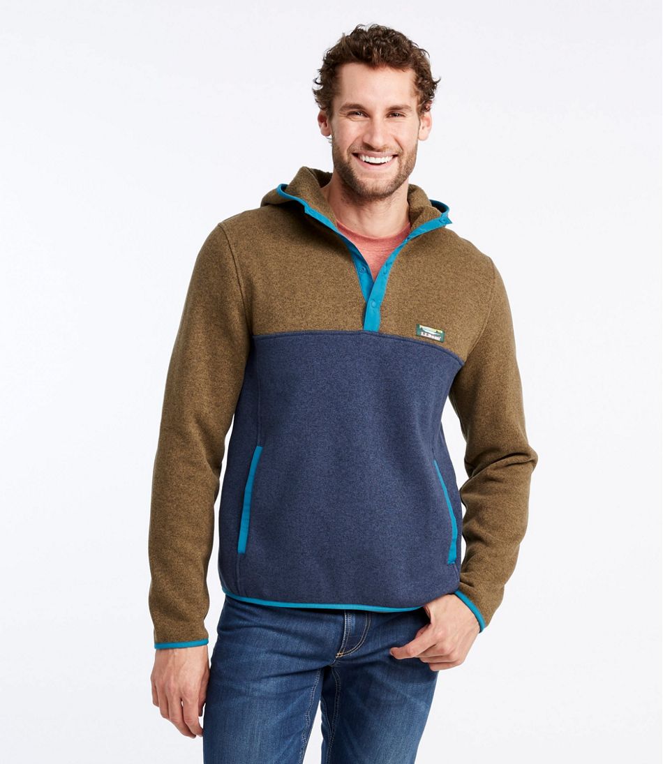 Men's L.L.Bean Sweater Fleece Hooded Pullover, Colorblock 