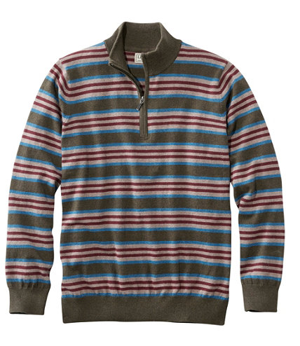 Cotton/Cashmere Sweater, Quarter-Zip Stripe