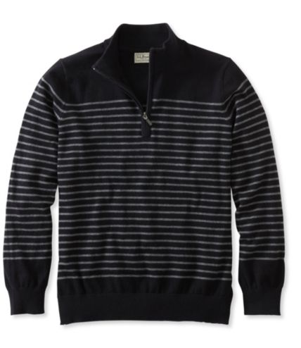 Cotton/Cashmere Sweater, Quarter-Zip Stripe
