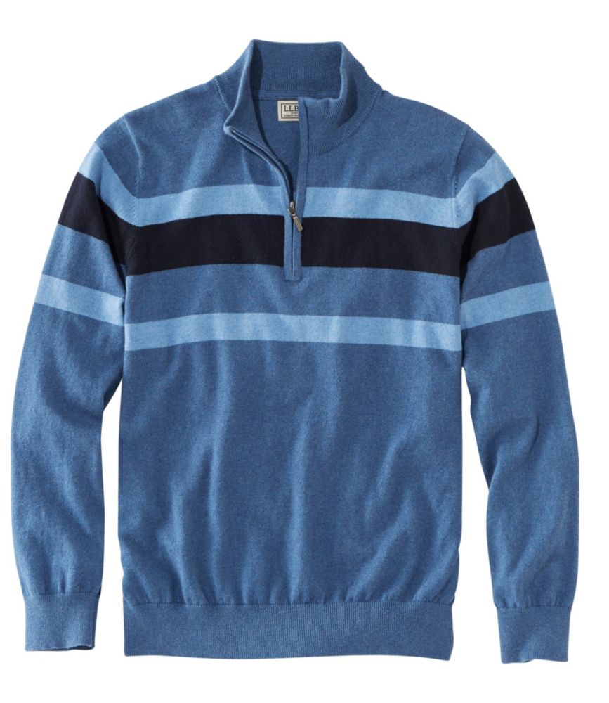 Men's Cotton/Cashmere Sweater, QuarterZip Stripe