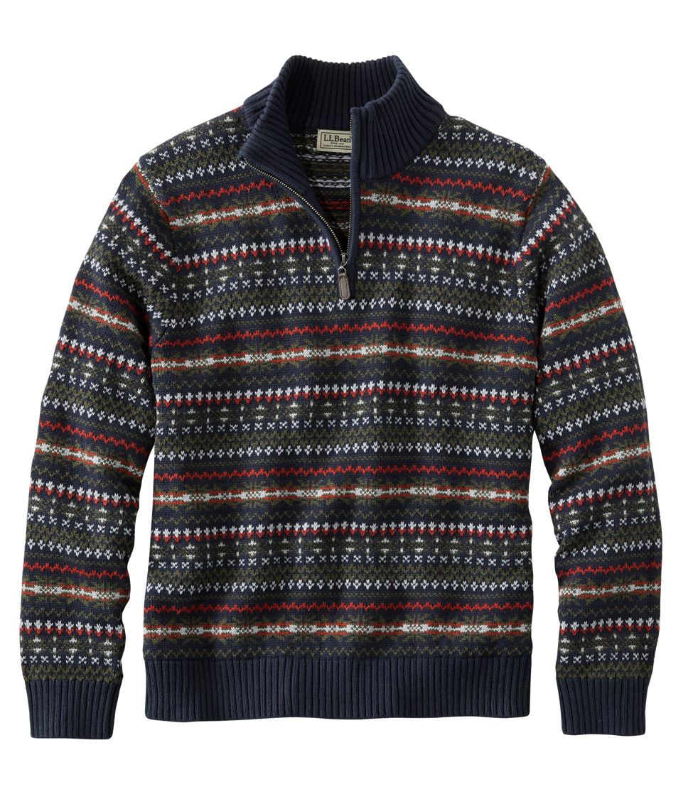 Men s Double L Cotton Sweater Quarter Zip Fair Isle at L.L. Bean