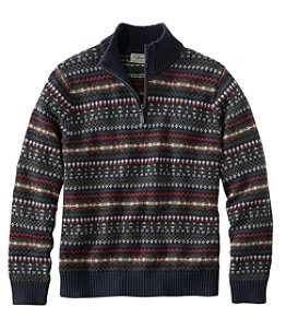 Men's Double L Cotton Sweater, Quarter-Zip Fair Isle