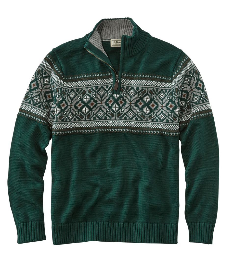 Double L Cotton Sweater, Quarter-Zip Fair Isle